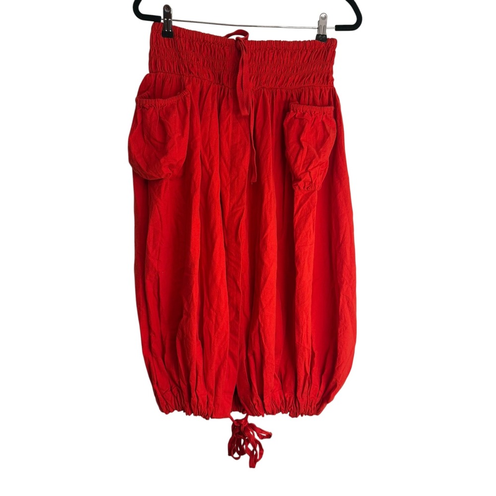Free People Red Smocked Waist Balloon Midi Skirt with Pockets Small
